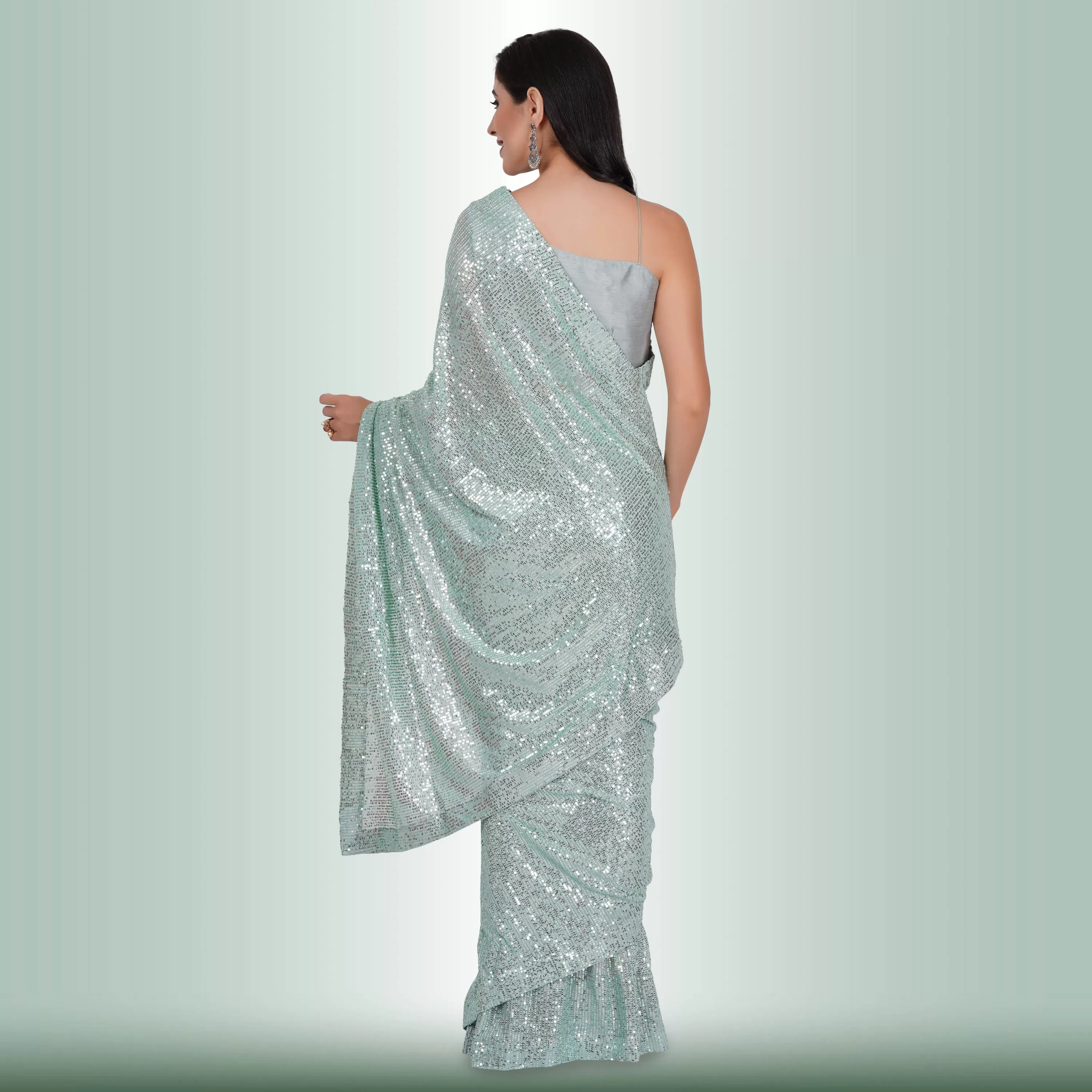 1 Minute Sequin Saree - Powder Ash