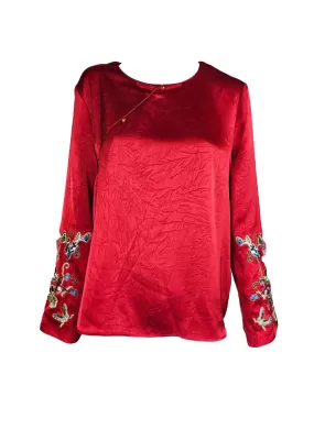 1240074 Embroidered Sleeve Silk Blouse *Last Piece