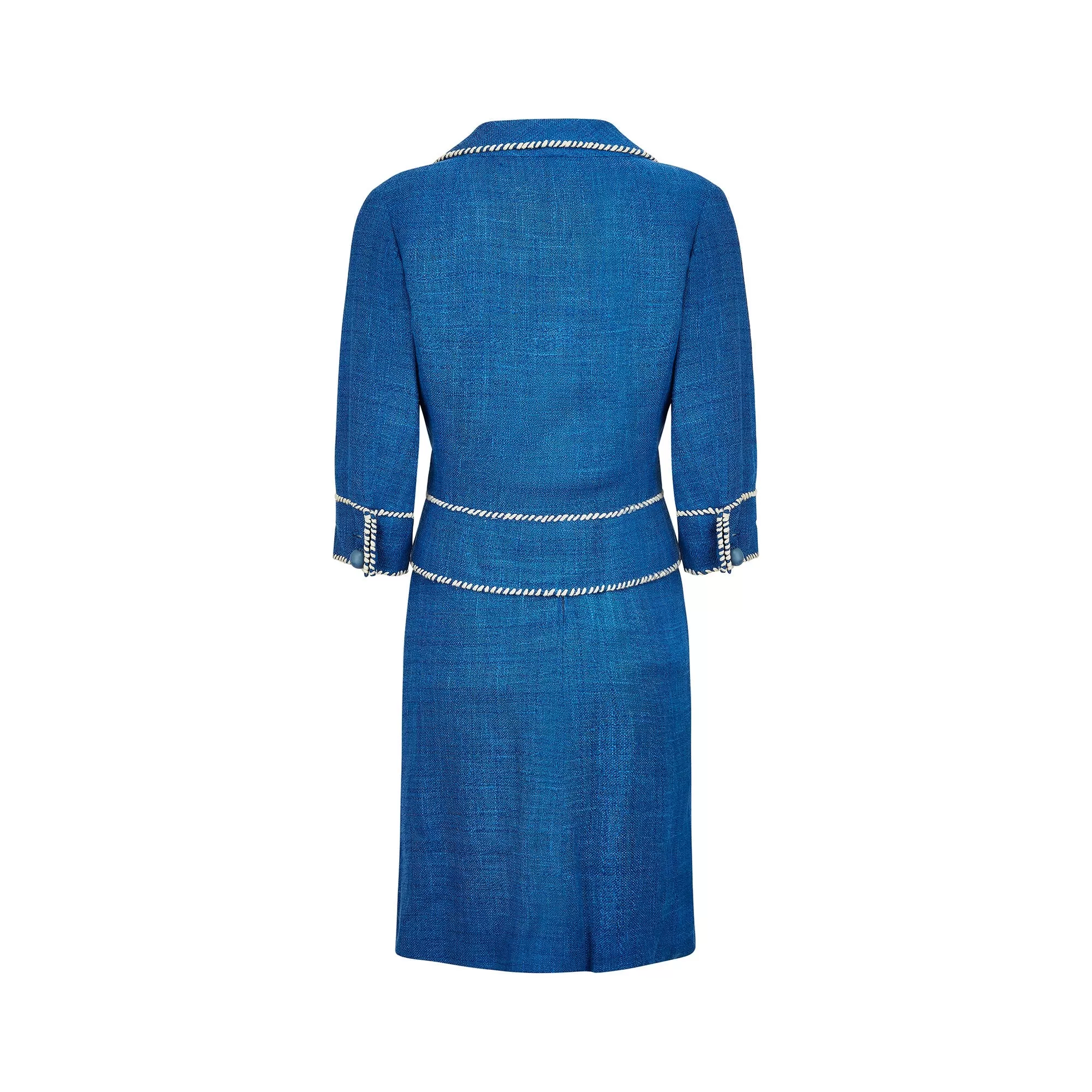 1950s Jacques Esterel Haute Couture Blue Linen Dress Suit