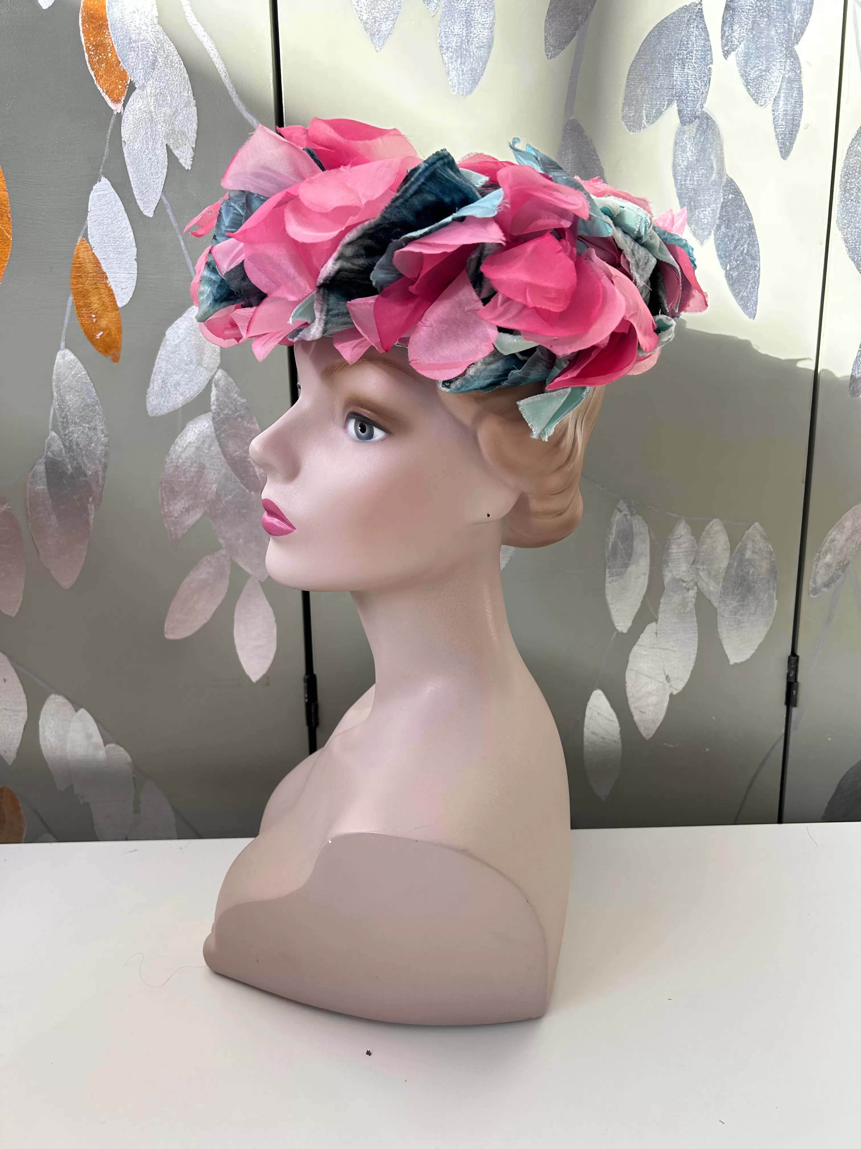 1960s Flower Crown, Blue and Pink Petals