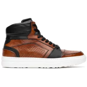 65-356-BRN BRAVO Italian Burnished Calfskin High Top Dress Sneaker Black / Brown