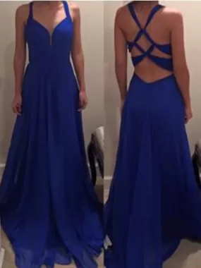 A Line Royal Blue Long Chiffon Prom Dress with Special Back, Royal Blue Bridesmaid Dress, Formal Dress