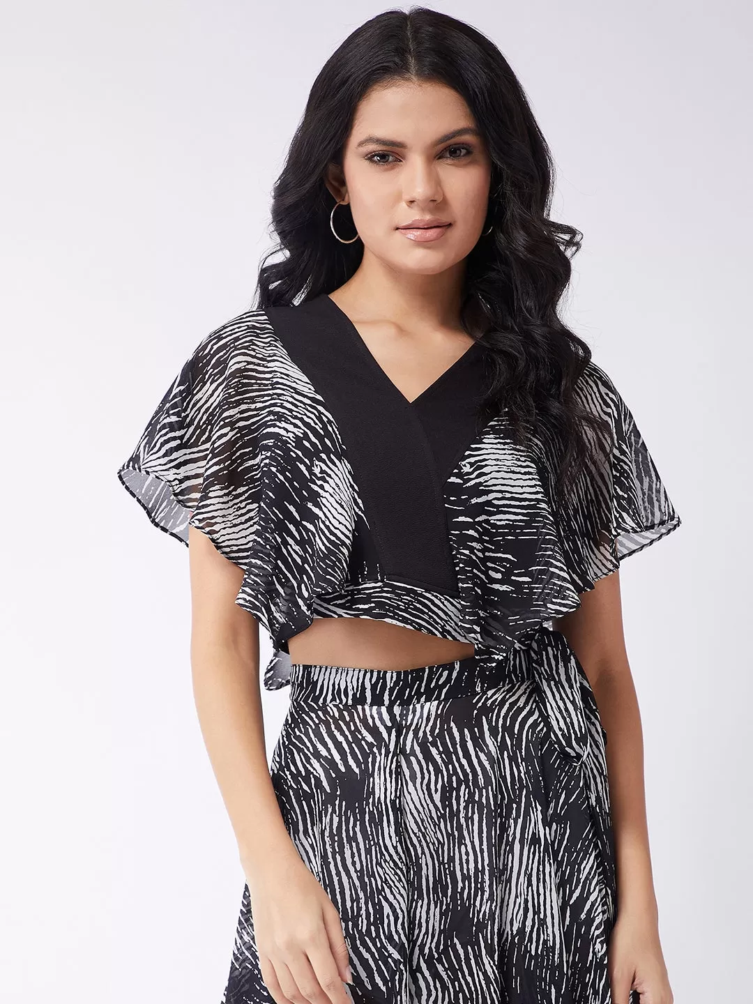 Abstract Ruffled Crop Top