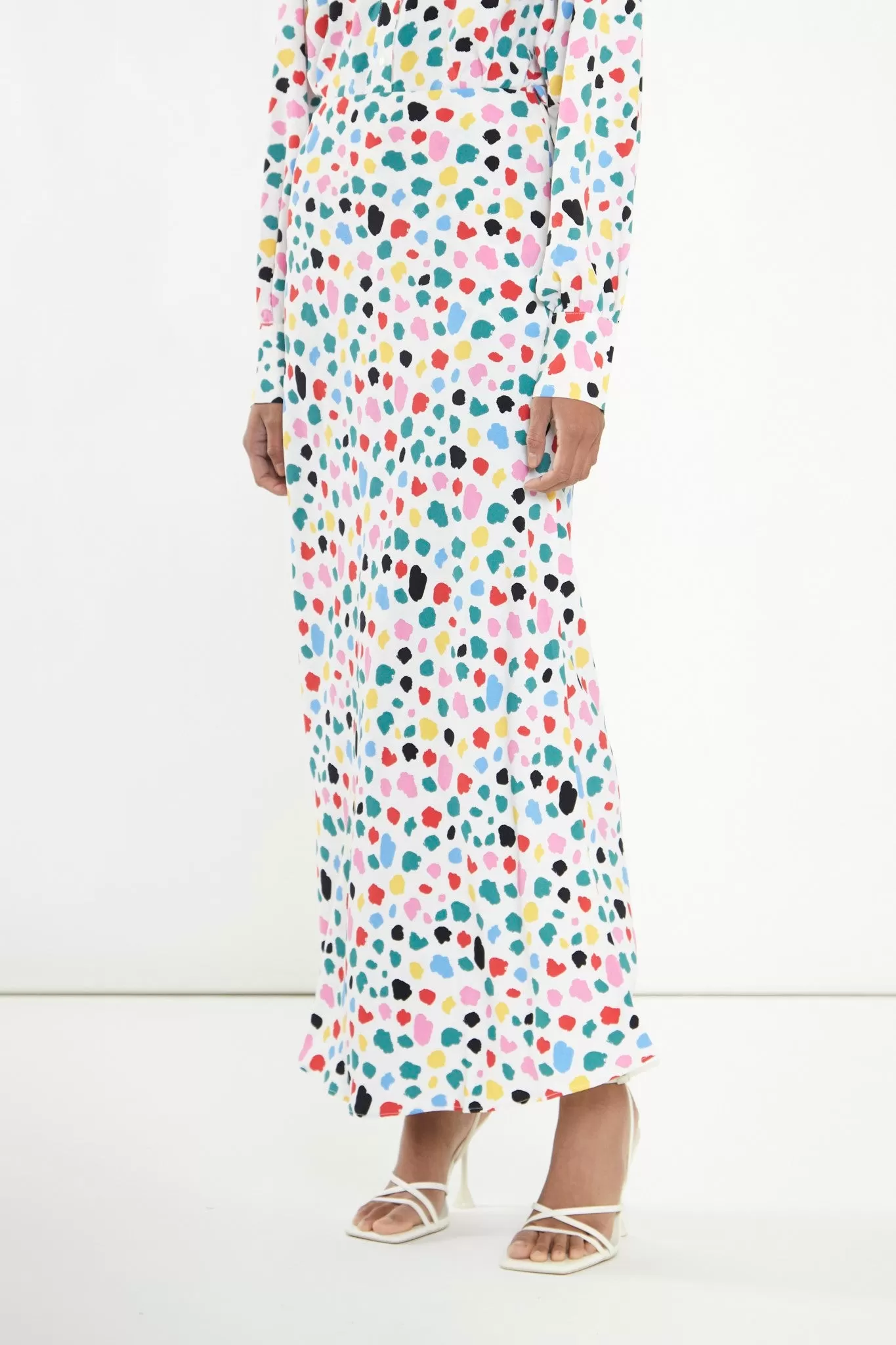 Abstract Spot Bias-Cut Maxi-skirt