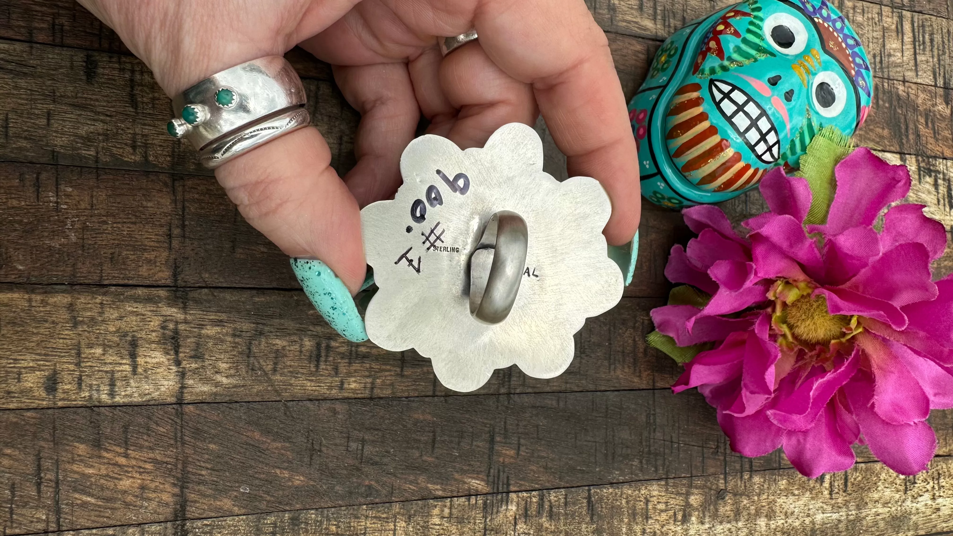 Adjustable Kingman Flower Cluster Ring #1