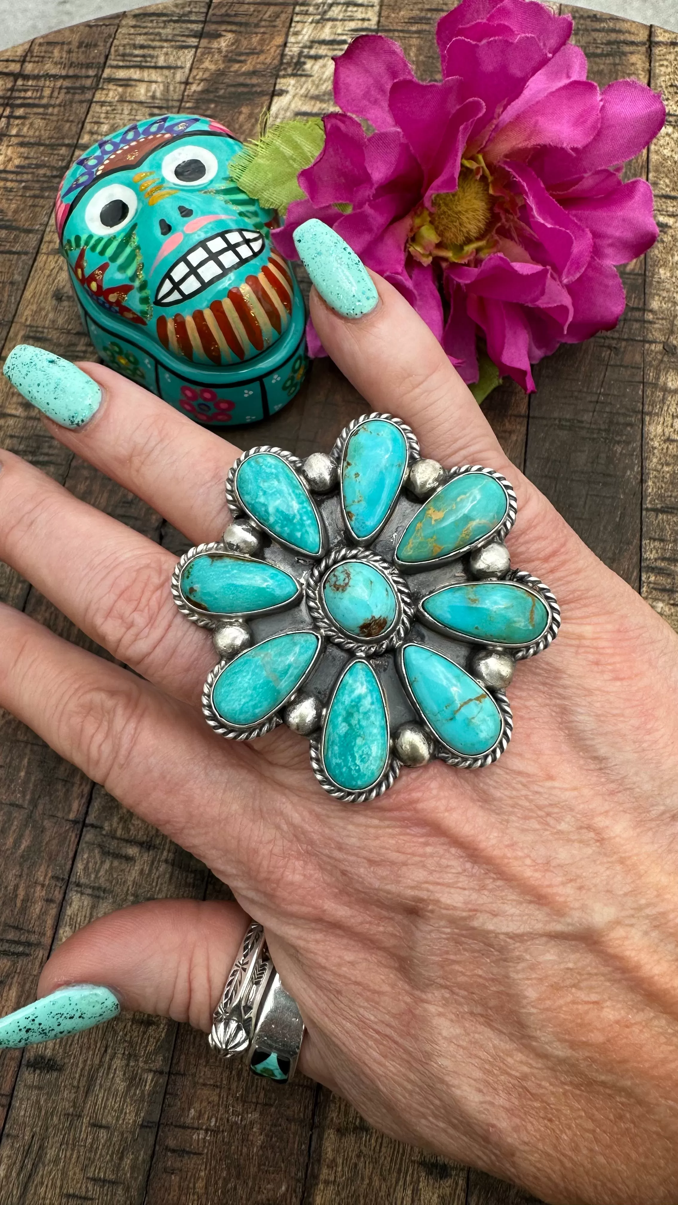 Adjustable Kingman Flower Cluster Ring #1