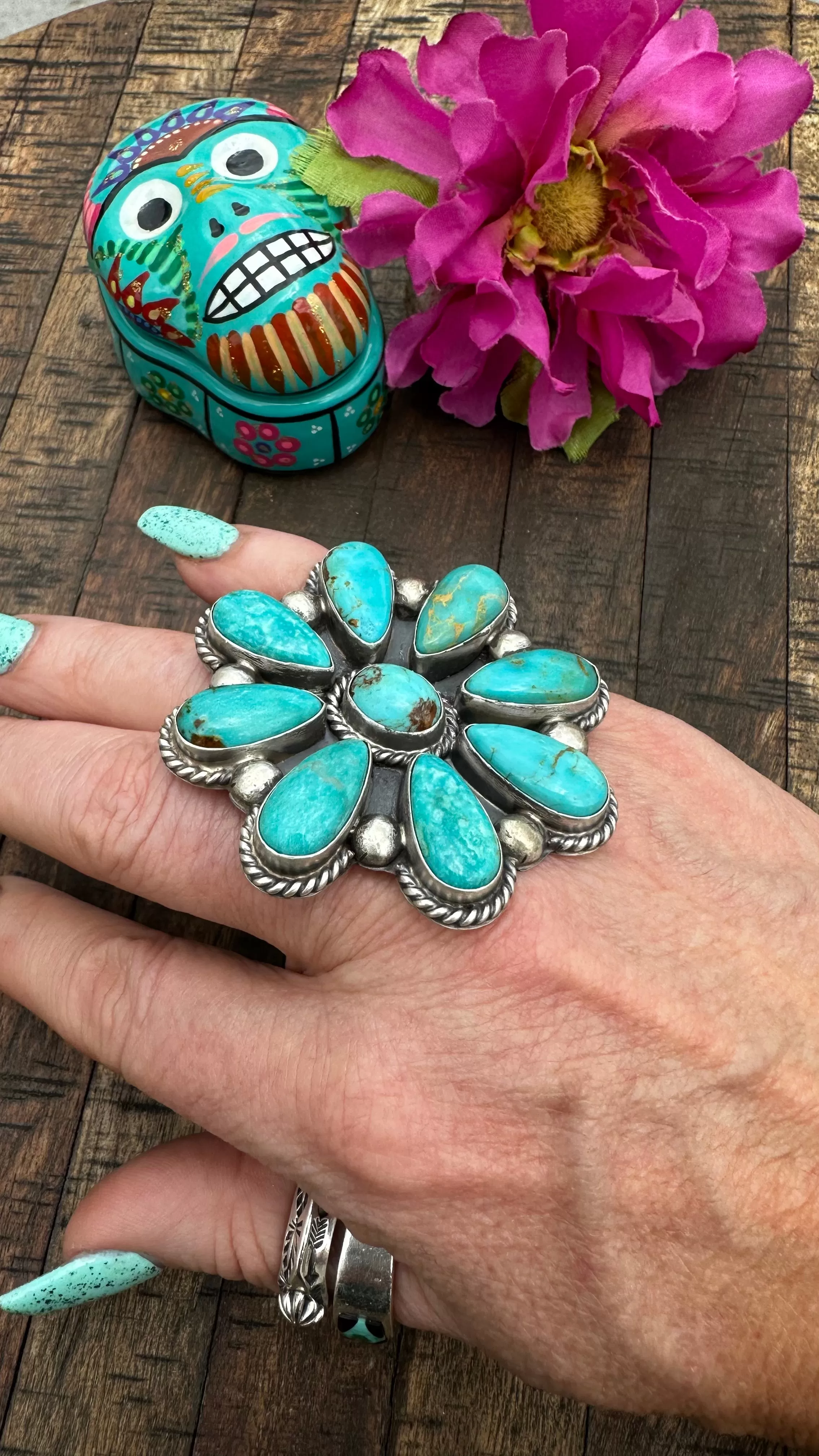 Adjustable Kingman Flower Cluster Ring #1