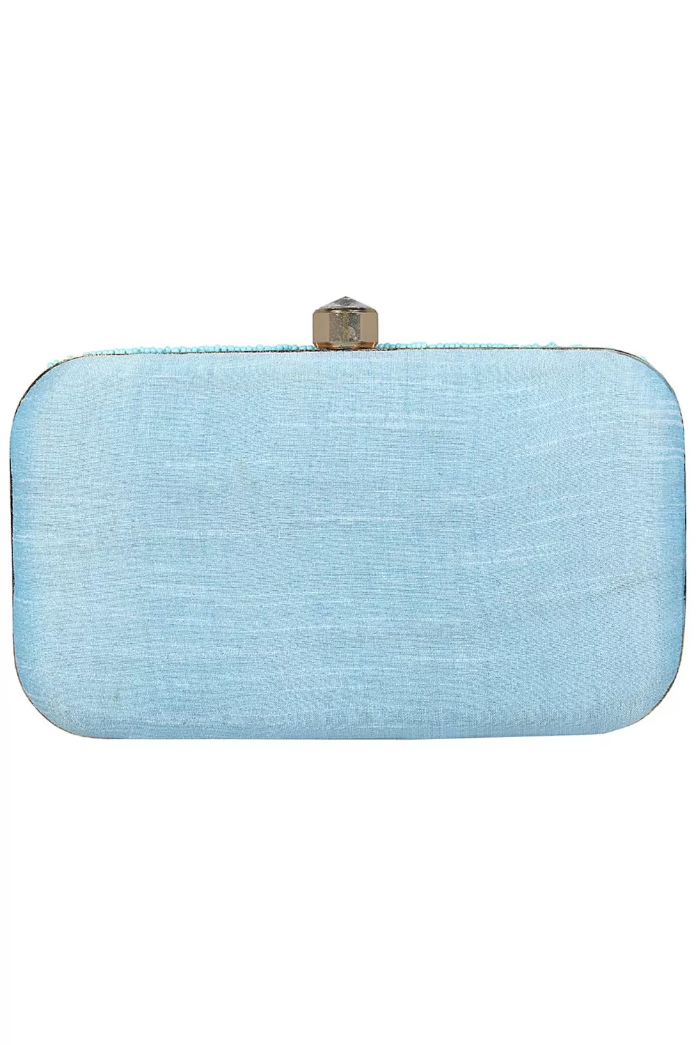 Adorn Embellished Faux Silk Clutch Sky Blue & Red