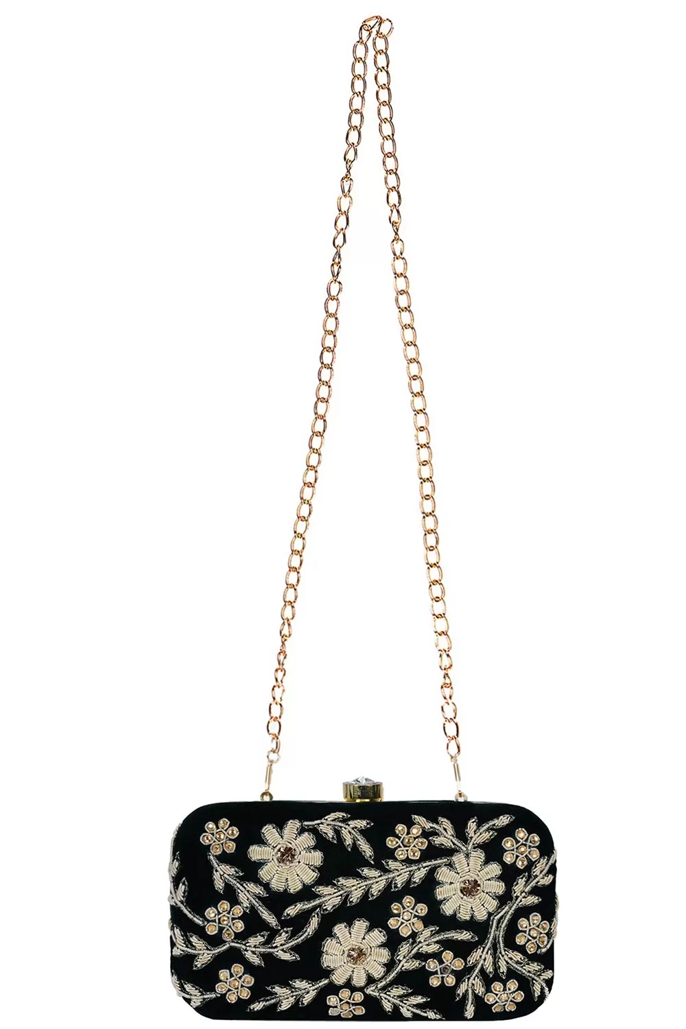 Adorn Embellished Velvet Clutch Bottle Green & Gold