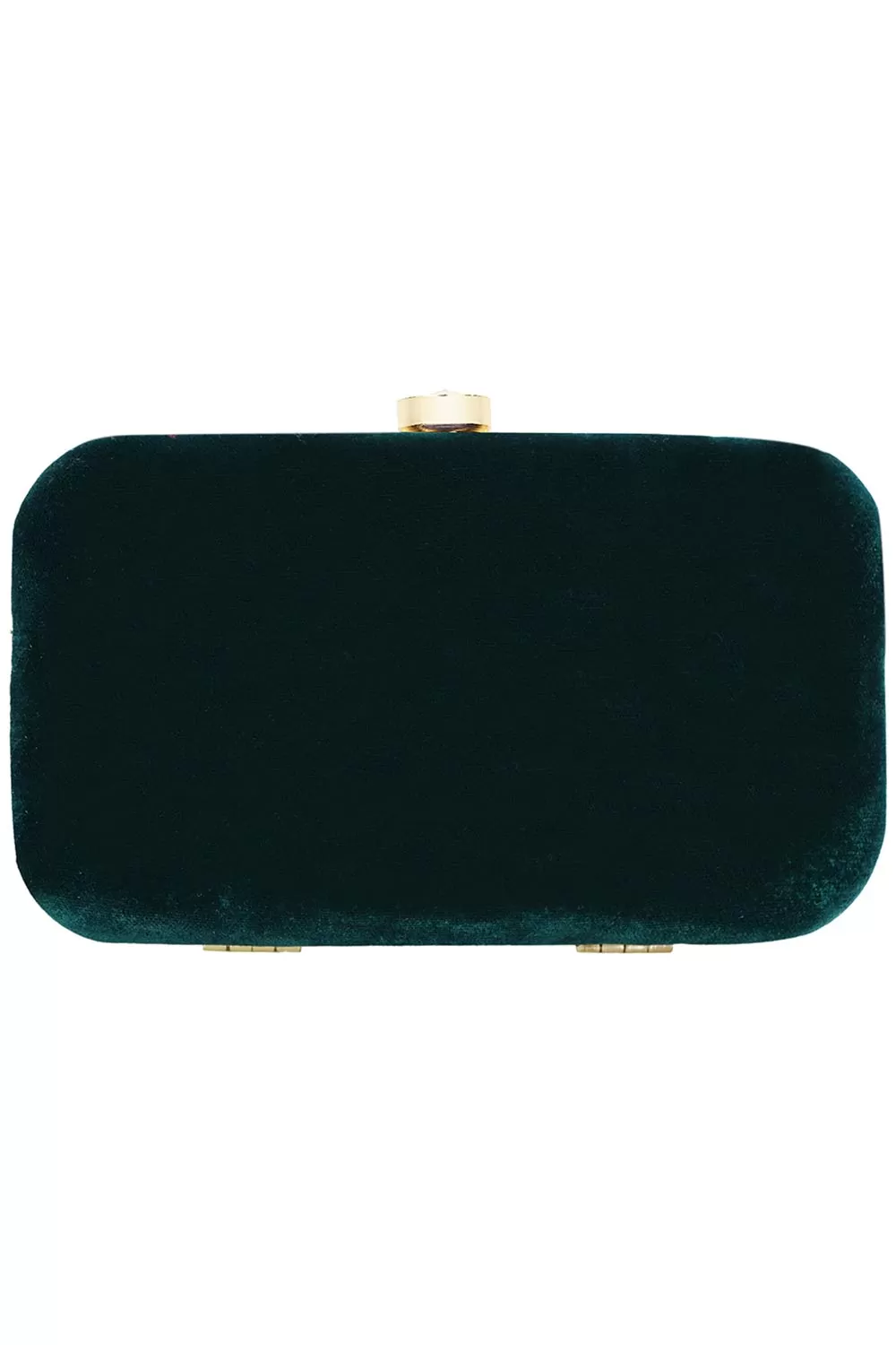 Adorn Embellished Velvet Clutch Bottle Green & Gold