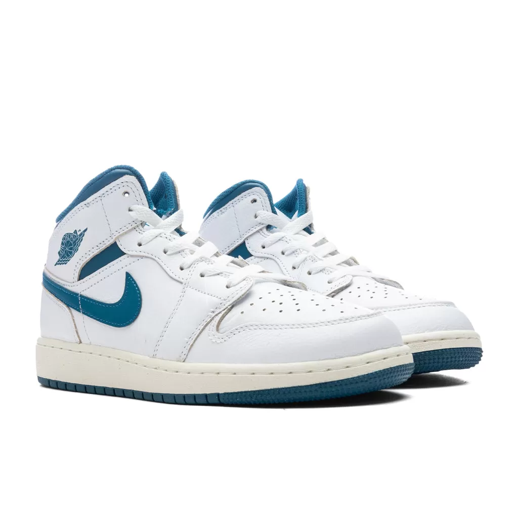 Air Jordan 1 Mid SE (GS) - White/Industrial Blue/Sail