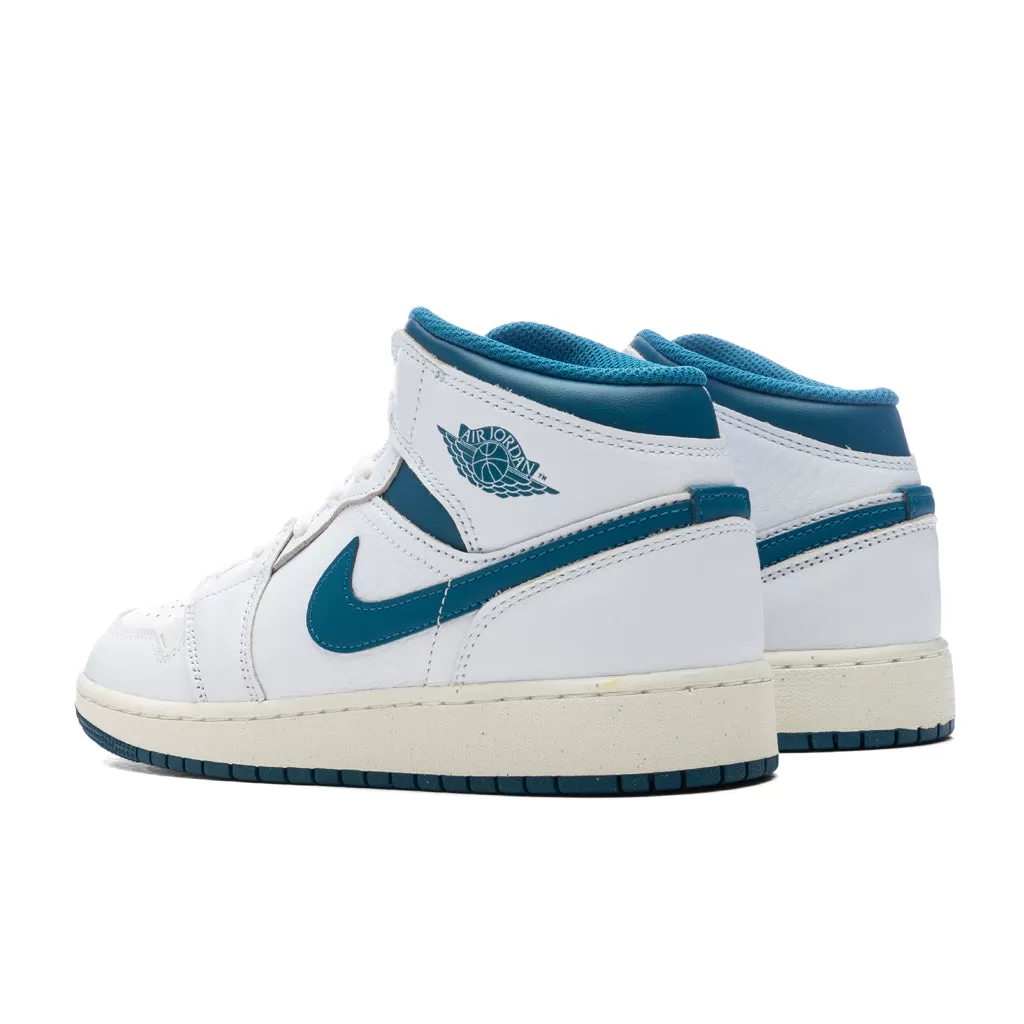 Air Jordan 1 Mid SE (GS) - White/Industrial Blue/Sail