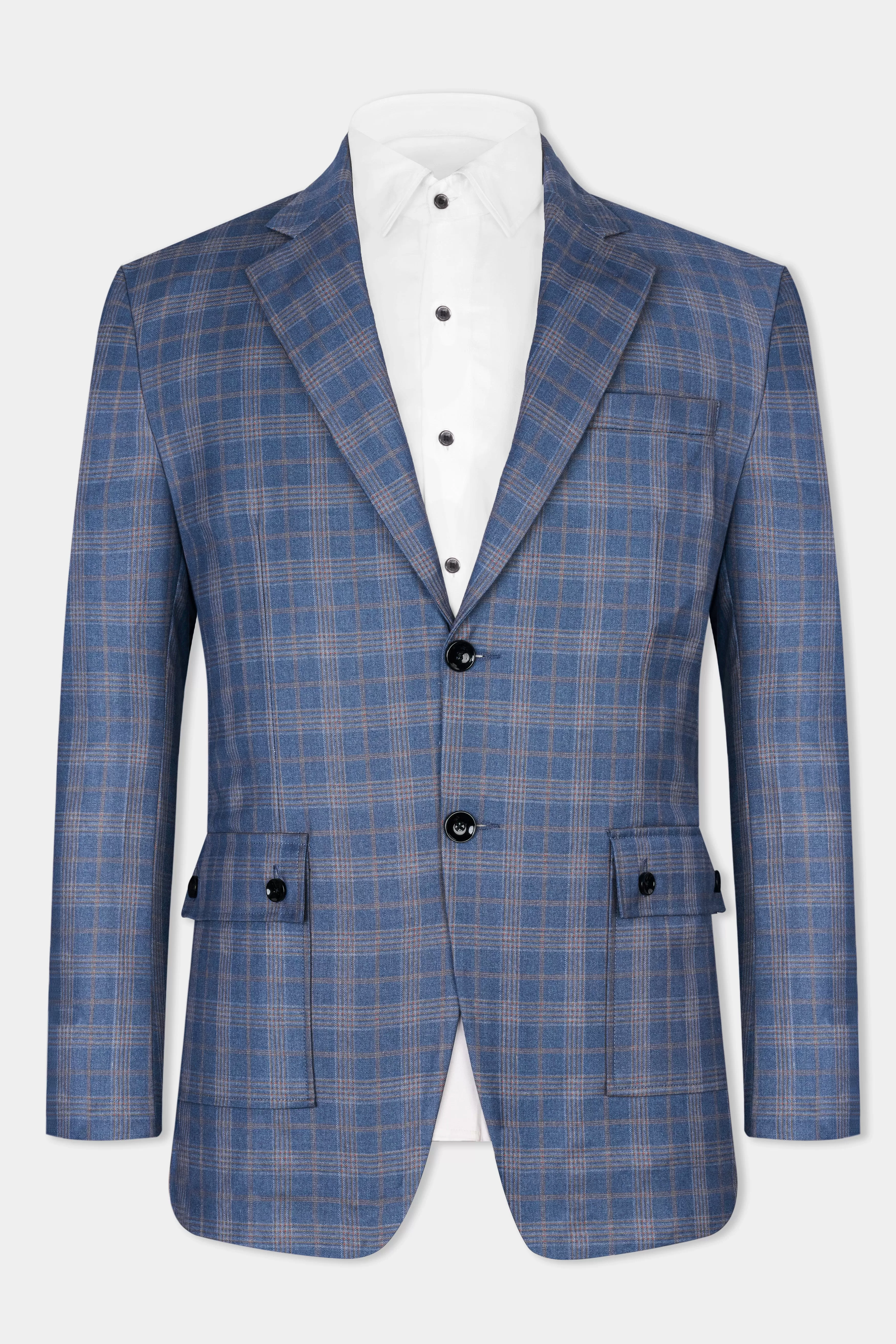 Alaskan Blue and Nevada Brown Plaid Wool Rich Designer Blazer