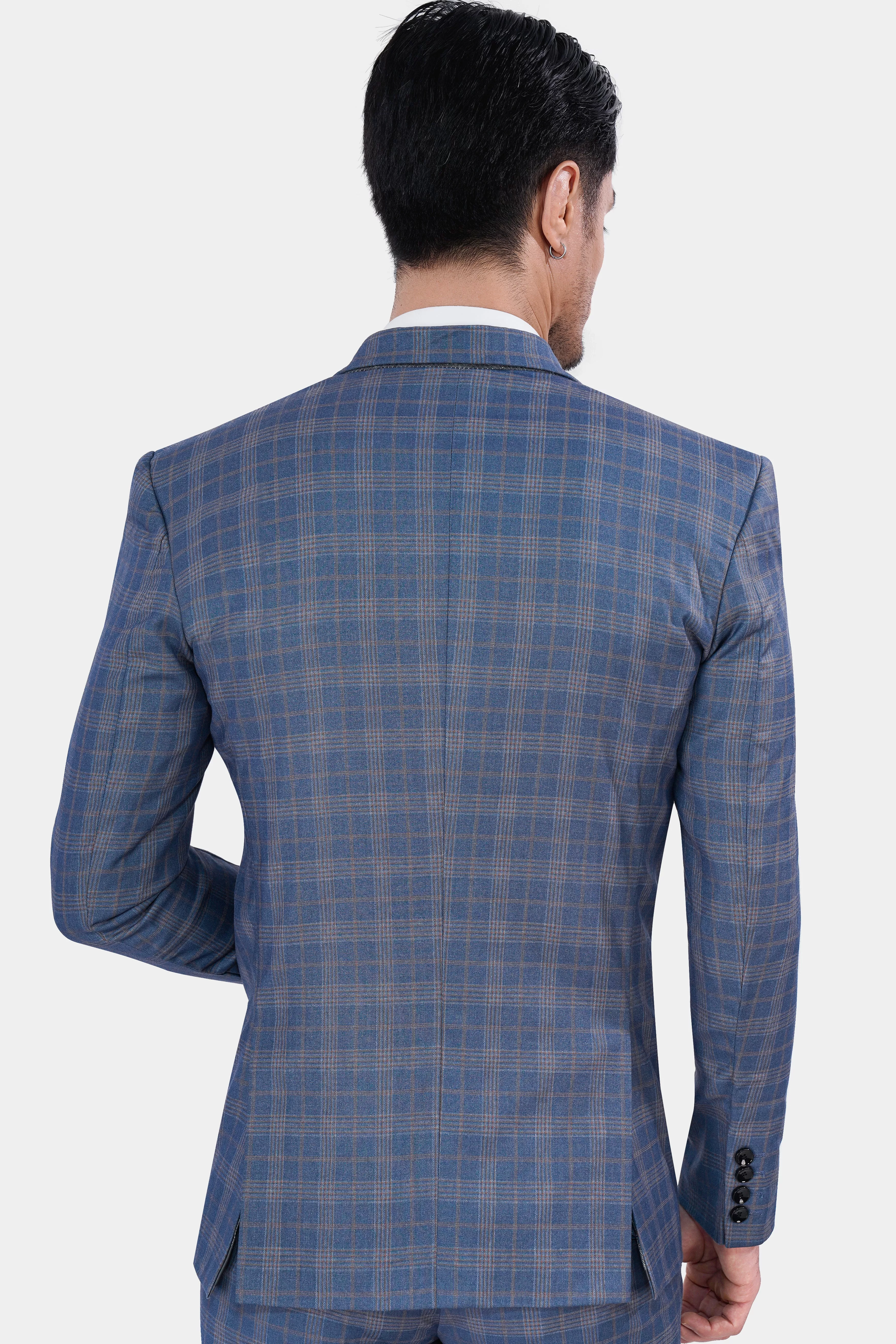 Alaskan Blue and Nevada Brown Plaid Wool Rich Designer Blazer