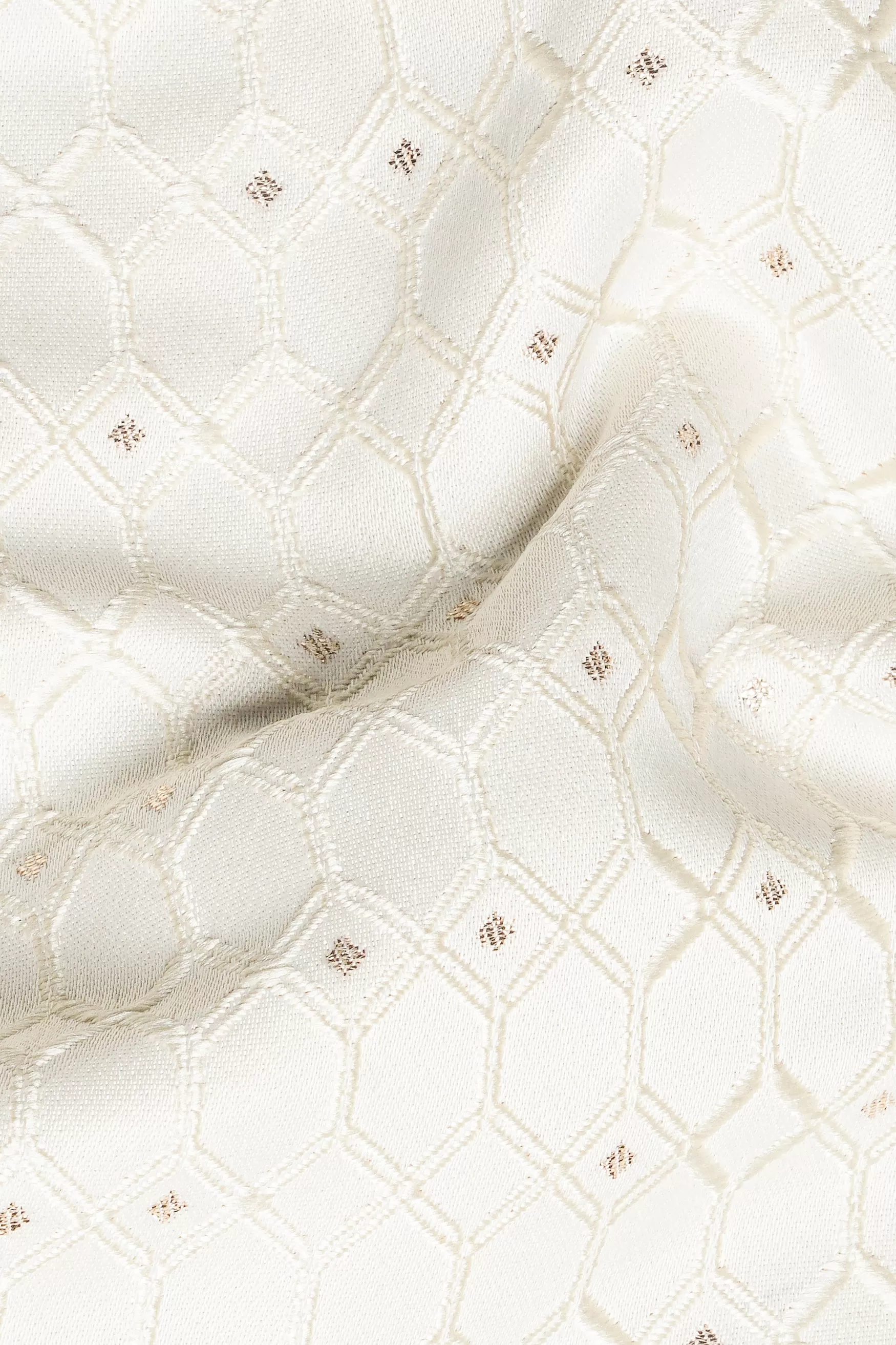 Albescent Cream Trellis Jacquard Textured Designer Nehru Jacket