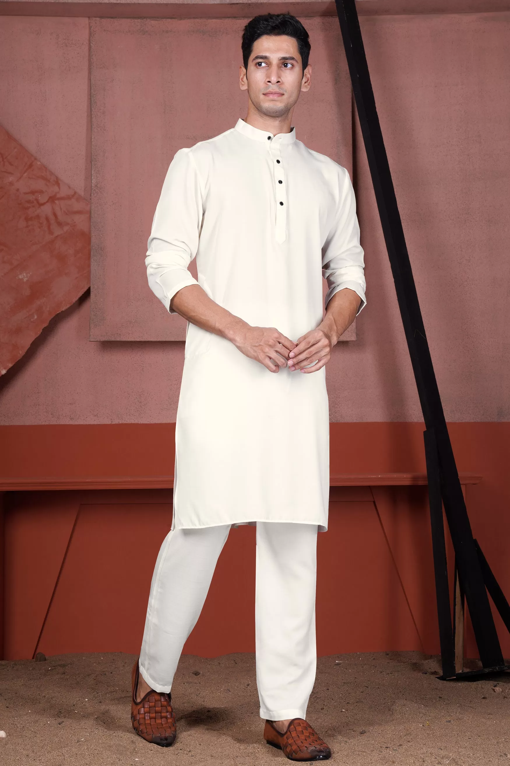 Albescent Cream Viscose Kurta Set