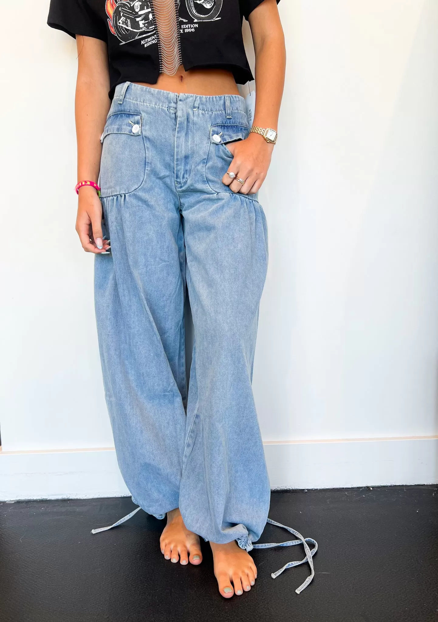 Alice Wide Leg Drawstring Denim