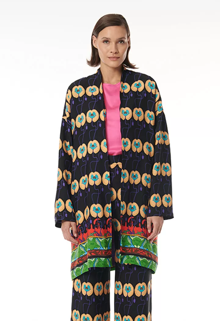 All Over Printed Multicolored Open Jacket