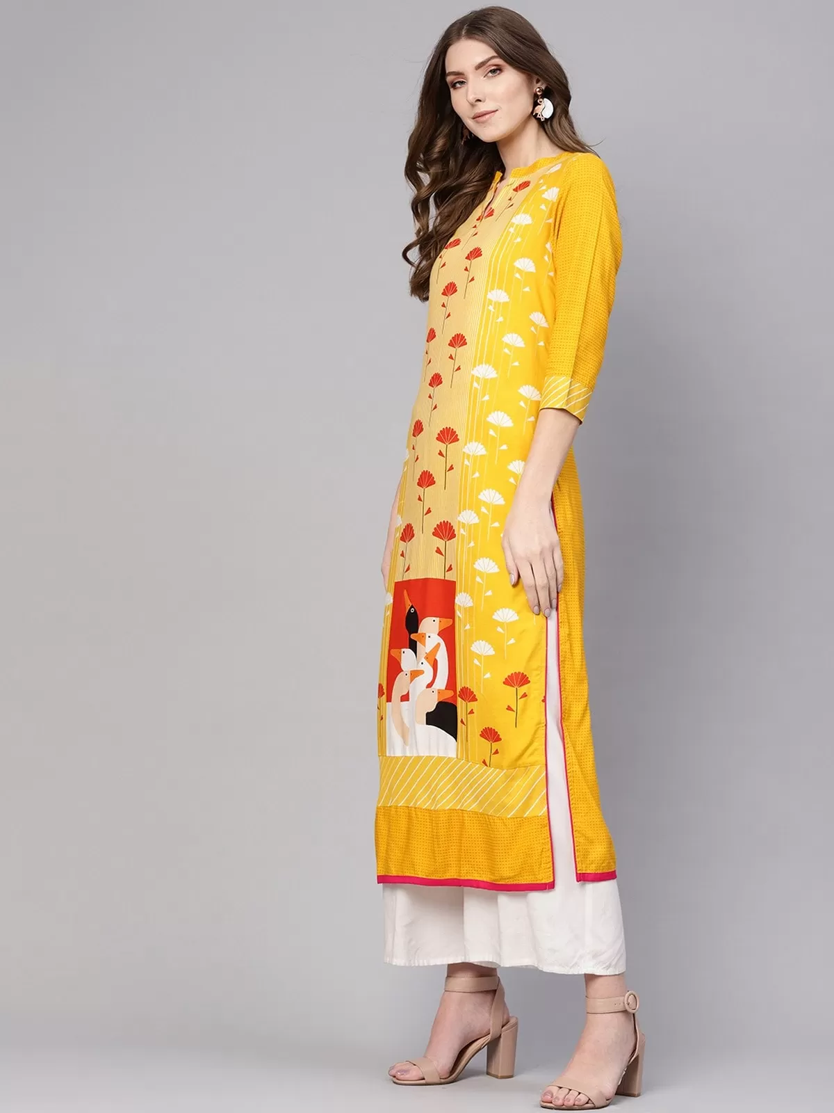 Allover Flamingo Printed Straight Kurta