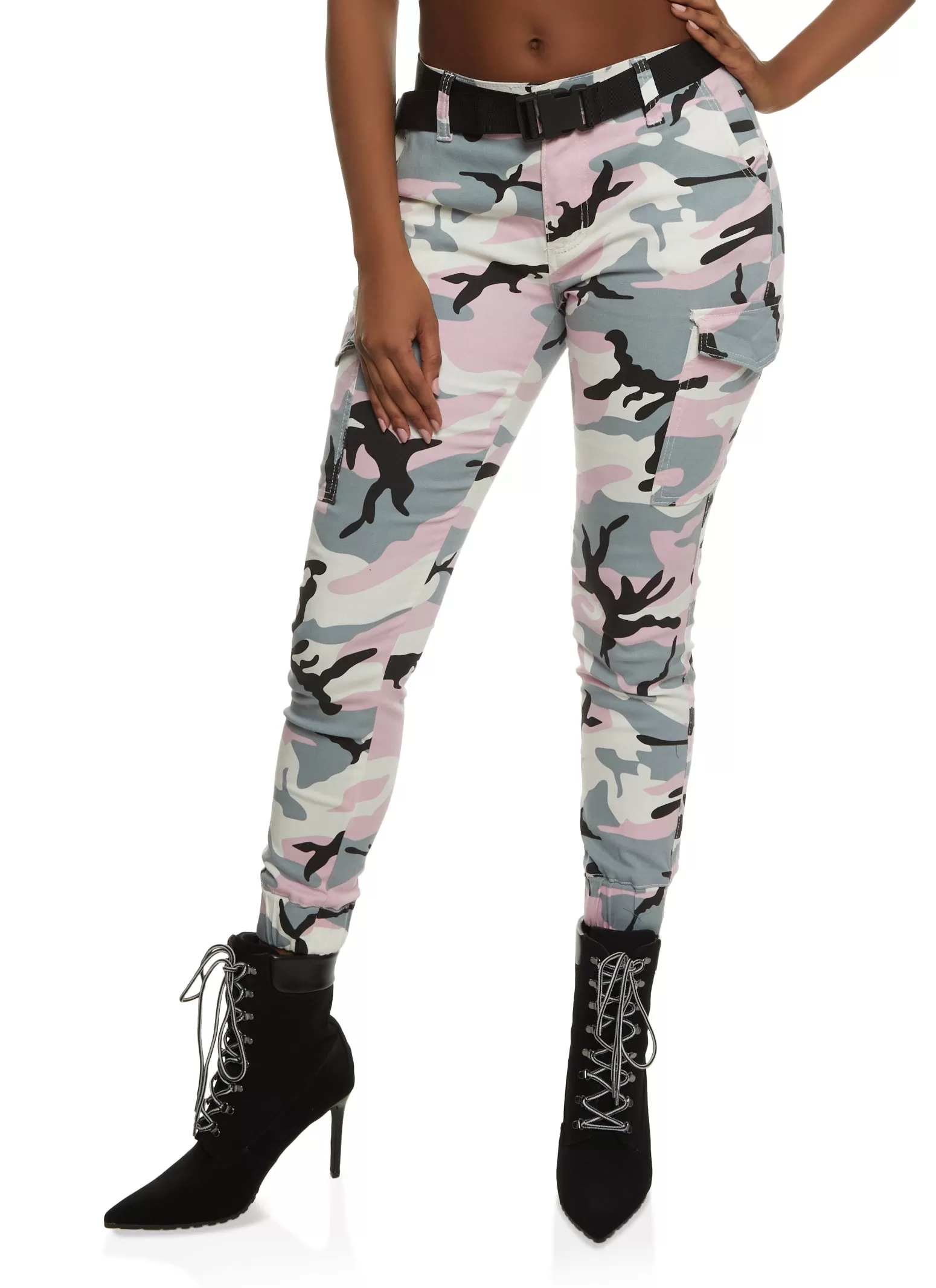 Almost Famous Belted Camo Cargo Joggers