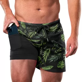 ALOHA LEAF QUICKDRY POCKET 2 IN 1 7'' INSEAM RUNNING SHORTS