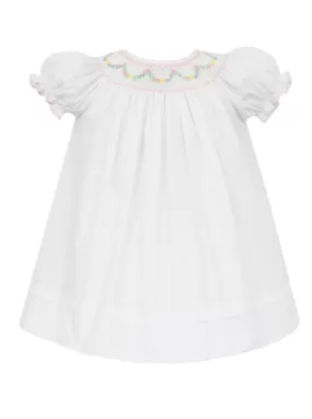 Anavini Diana White Poplin Bishop with Pastel Smocking