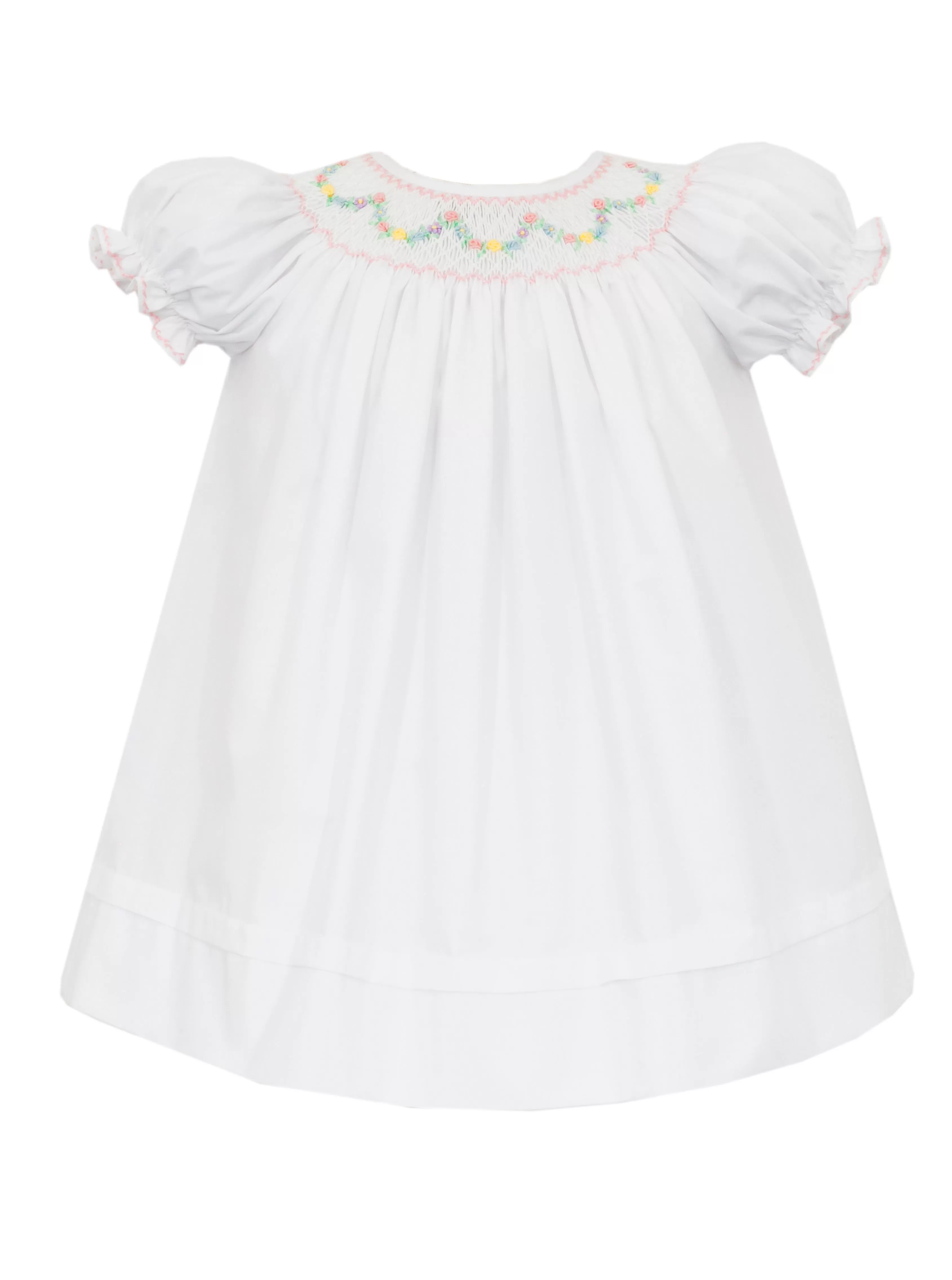 Anavini Diana White Poplin Bishop with Pastel Smocking