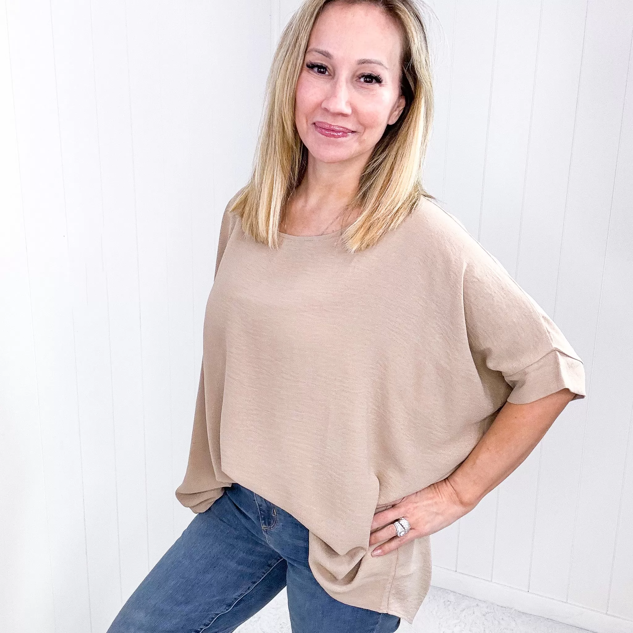 Andree By Unit Feels Like Me Dolman Sleeve Top in Taupe