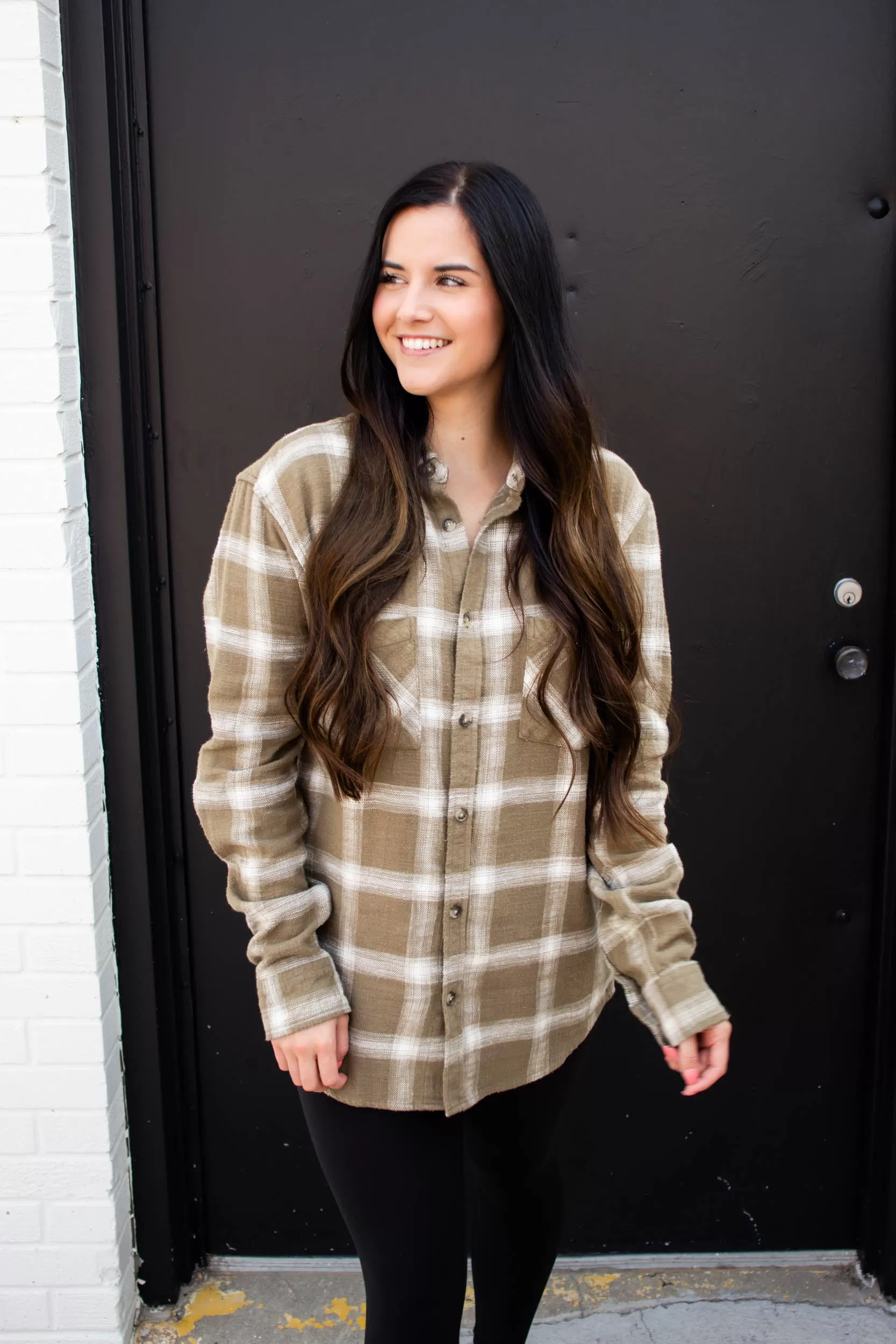 Ansel Oversized Plaid Shirt | Olive Ivory