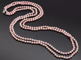 Antique English Gold Filled Pink Coral & White Paste Long Beaded Strand Necklace