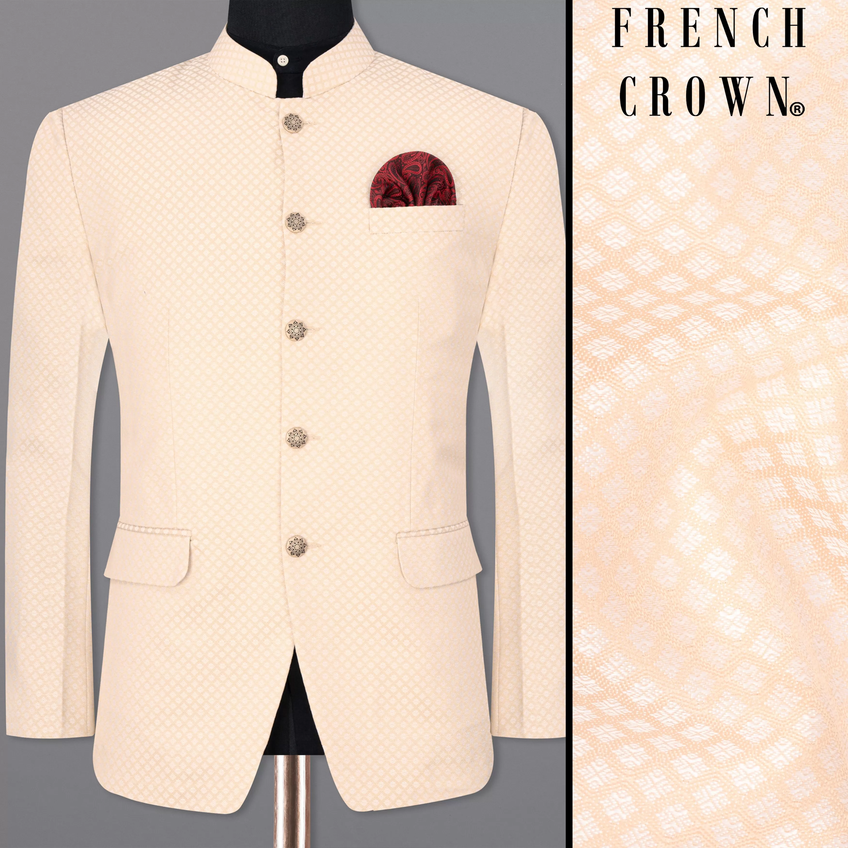 Apricot Peach Textured Bandhgala Designer Blazer