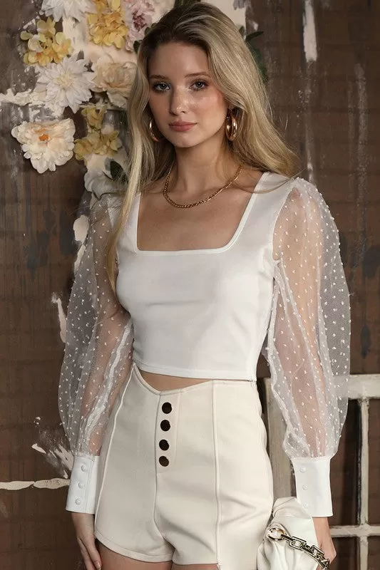 Ashton Puff Sleeve Crop Top-Off White