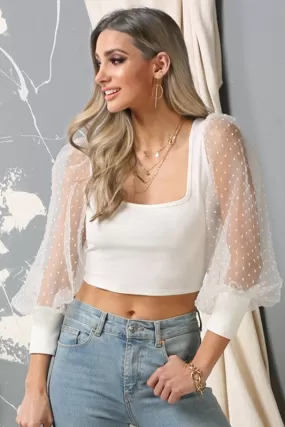 Ashton Puff Sleeve Crop Top-Off White