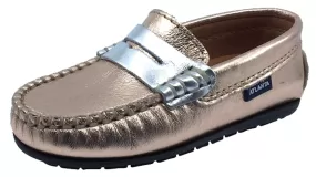 Atlanta Mocassin Girl's Leather Penny Loafers, Rose Gold/Silver