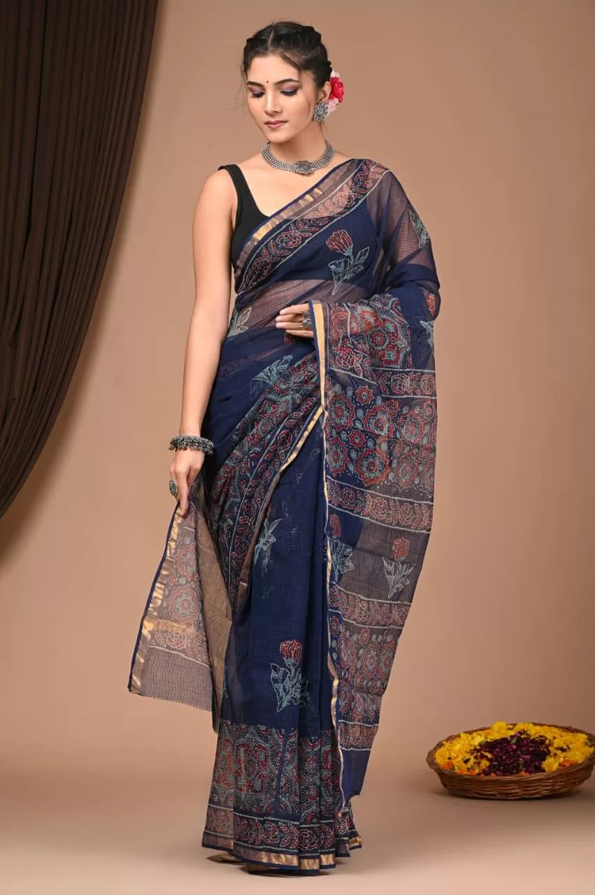 Authentic Blue Traditional Kota Doriya Print Saree