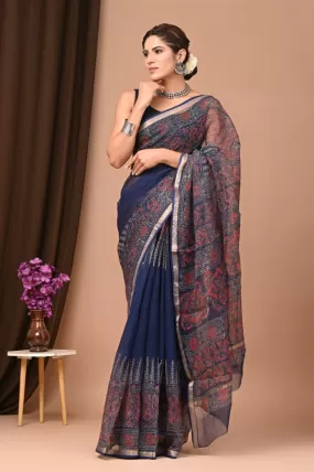 Authentic Cobalt Blue Traditional Kota Doriya Print Saree