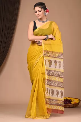 Authentic Yellow Traditional Kota Doriya Print Saree