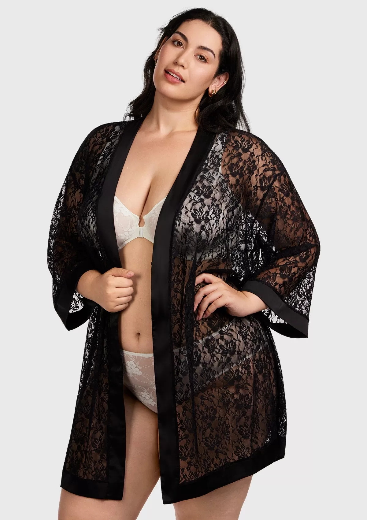 Azalea Sheer Floral Lace Wrap Robe