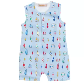 Baby Club Chic Let's Go Fishing Blue Romper