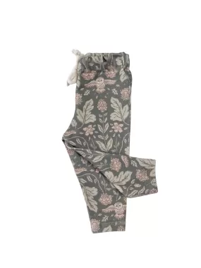 Baby leggings/ botanical owls - forest green