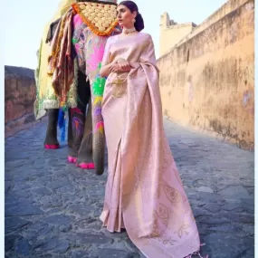 Baby Pink Silk Handloom Weaving Saree