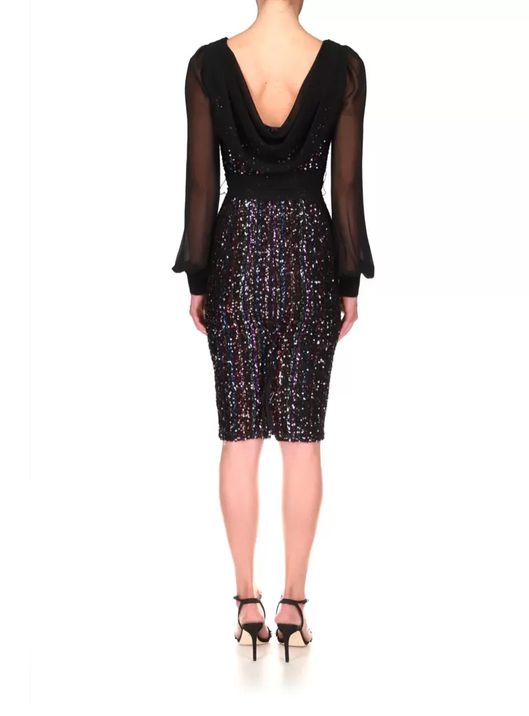 Badgley Mischka Striped Sequin Cocktail Dress