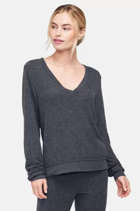 Baggy Beach Jumper Deep V  | Clean Black