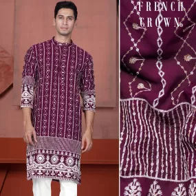 Barossa Purple and Bright White Embroidered Viscose Designer Kurta