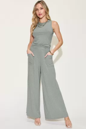 Basic Bae Full Size Ribbed Tank and Wide Leg Pants Set