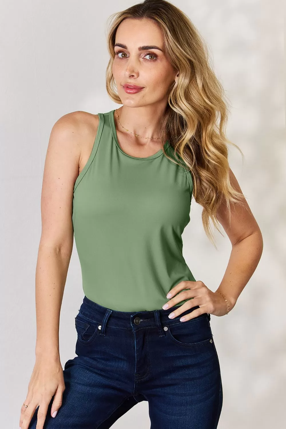 Basic Bae:  Full Size Round Neck Racerback Tank