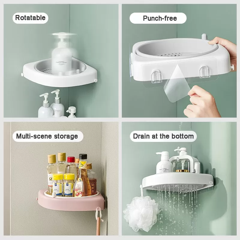 Bathroom Rotating Triangle Wall Storage Rack