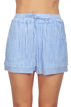 Beach Chic Gauze Stretch Drawstring Blue & White Stripe Shorts