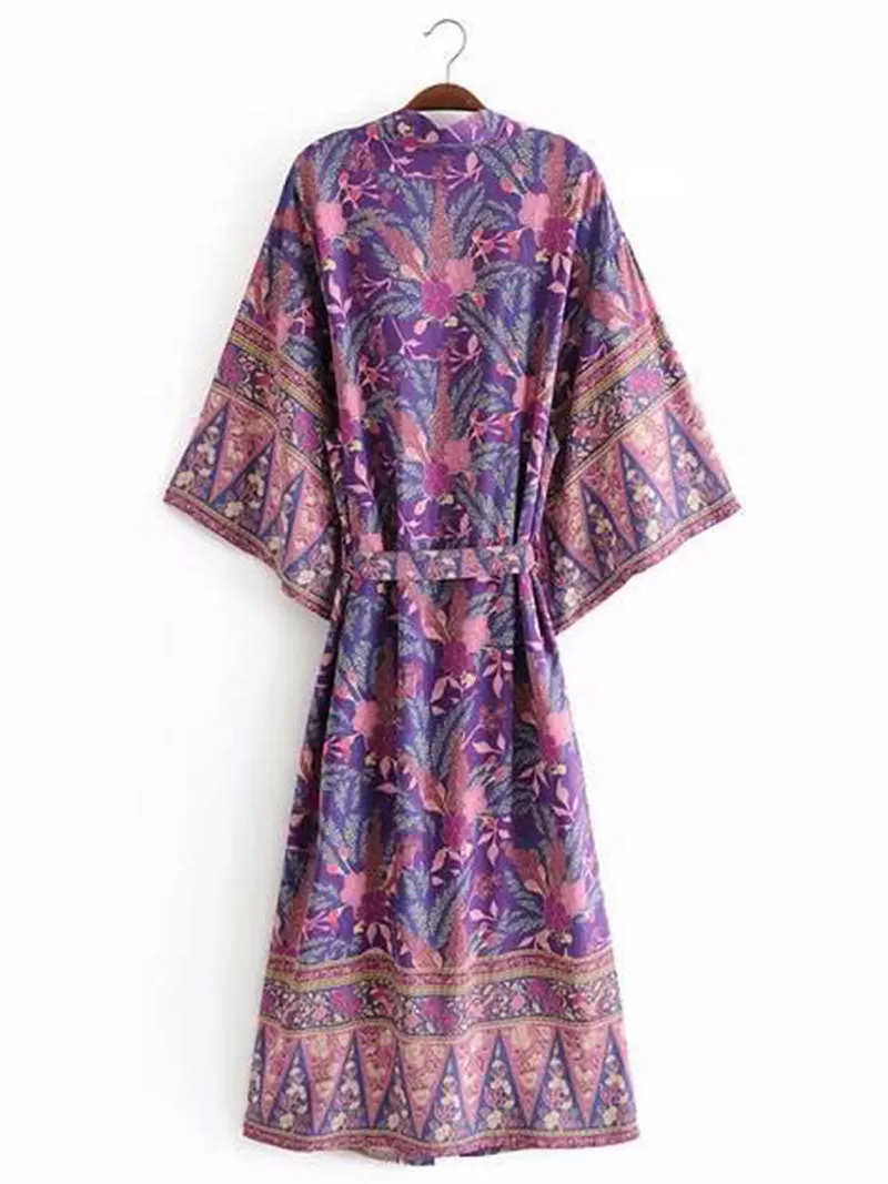 Beachwear & Partywear Floral Print Purple Color Cotton Long Length Gown Kimono Duster Robe