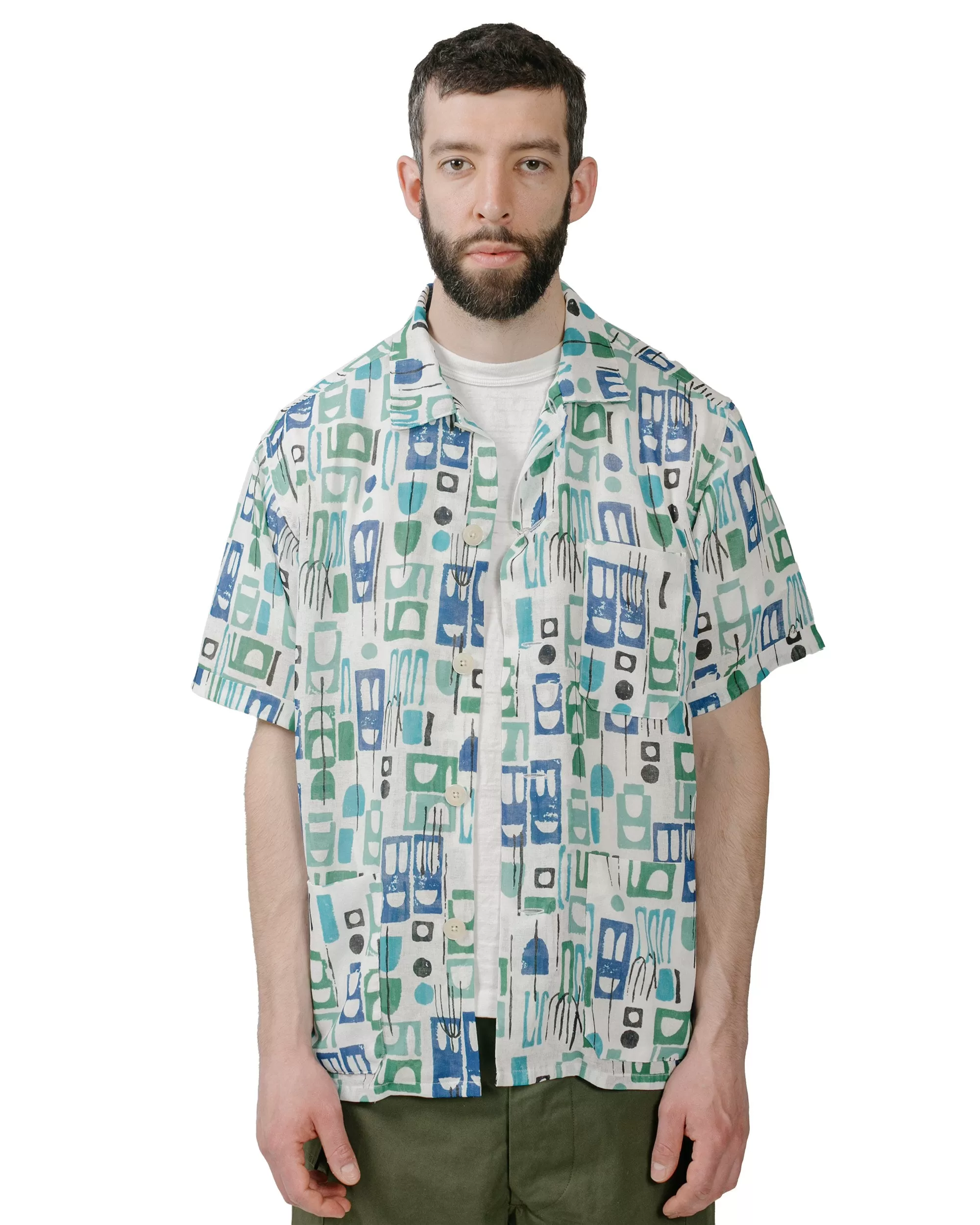 Beams Plus Beach Shirt JKT PE Mesh Print White